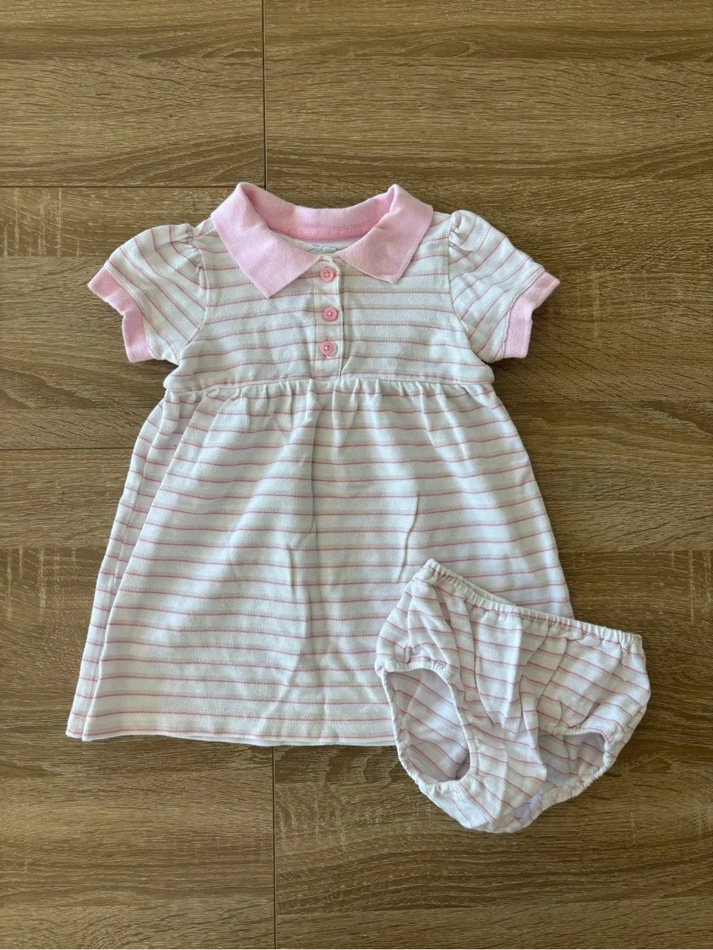 vintage pink stripe polo dress with bloomers size 6-9 months